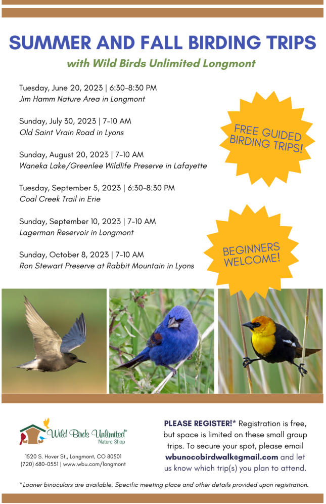 2023 Longmont Boulder County Summer Bird Walks